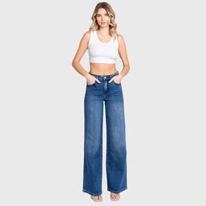 NEW PETRA153 sabrina high rise wide leg denim jeans in blue